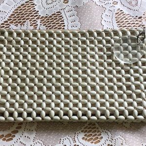 Luxury wood beaded seed loose side zipper clutch